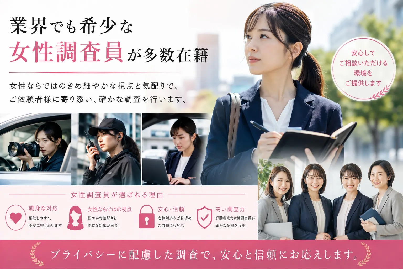 浮気調査で業界でも希少な女性調査員が多数在籍｜探偵事務所R.A.D