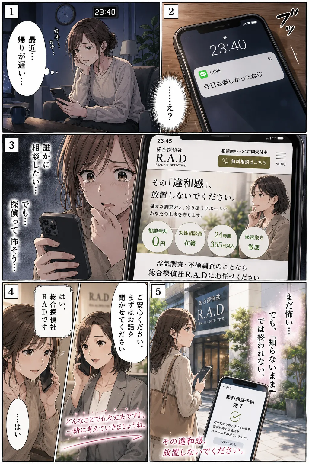 浮気調査 漫画①：パートナーの浮気に悩む相談者