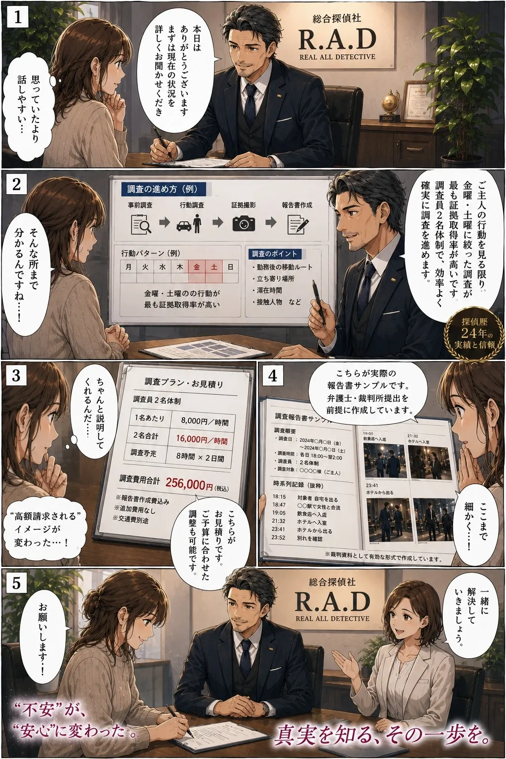 浮気調査 漫画②：探偵事務所R.A.Dに無料相談