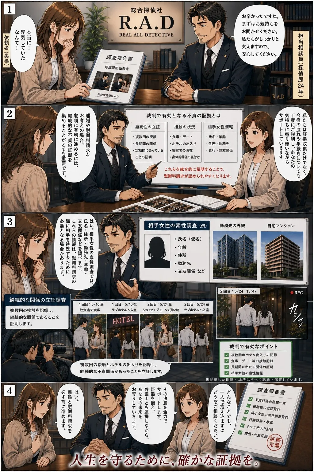 浮気調査 漫画④：証拠収集と調査報告