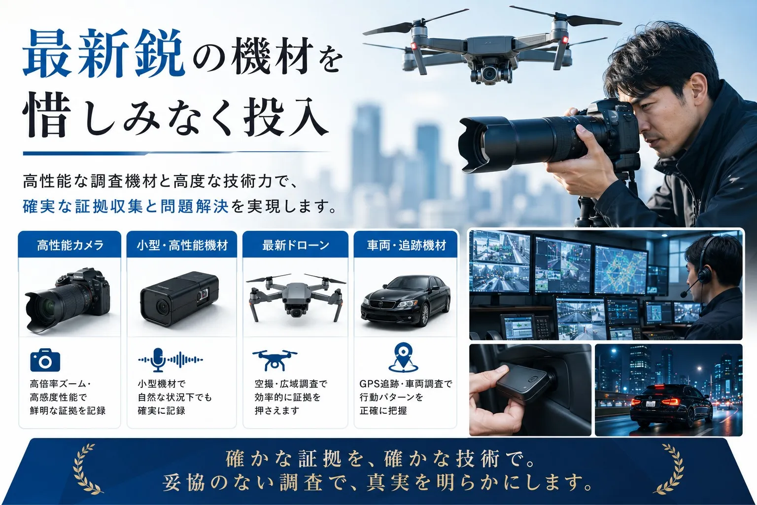 浮気調査に最新鋭の機材を惜しみなく投入｜埼玉・川口市の探偵R.A.D